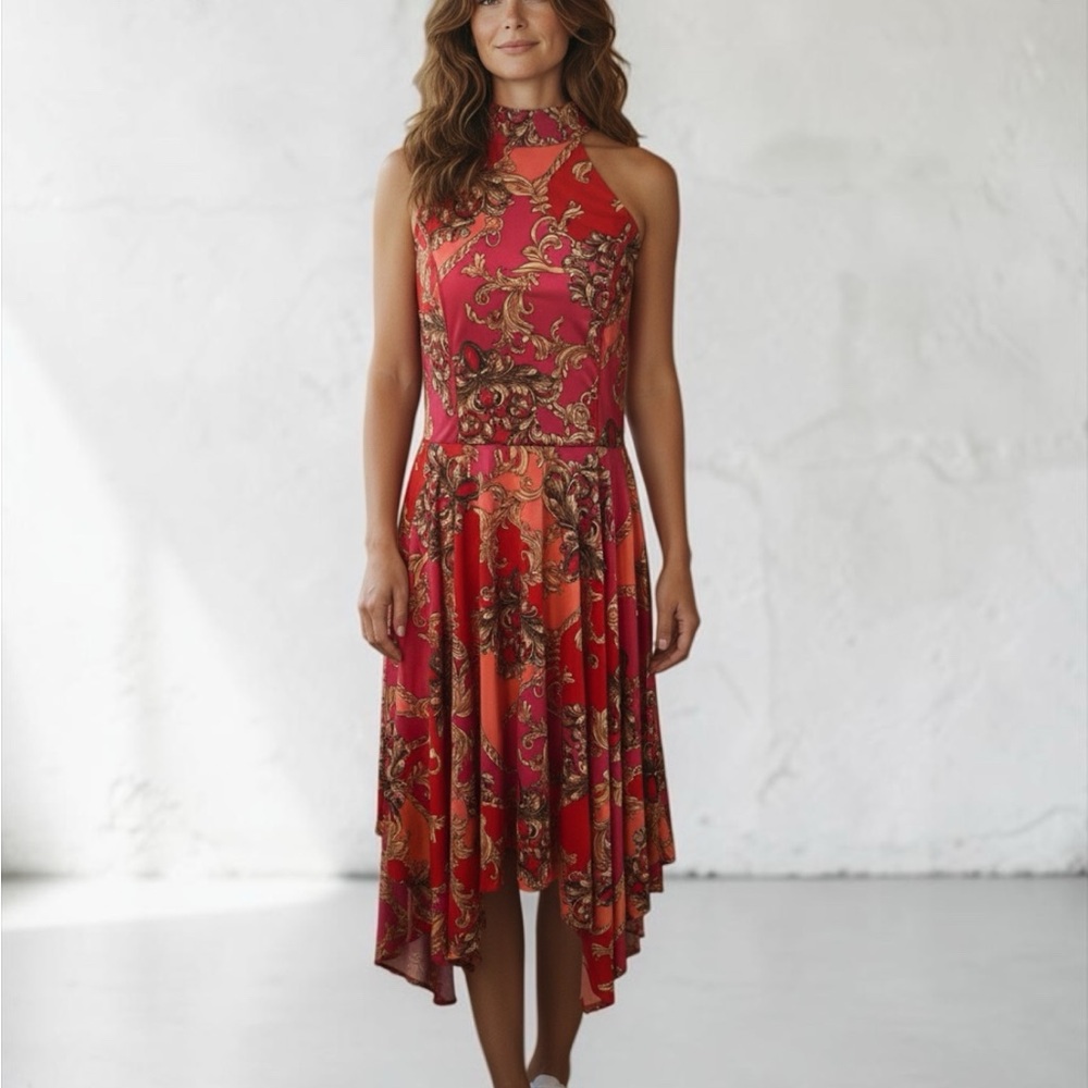 VENUS Red Paisley Halter High-Low Dress